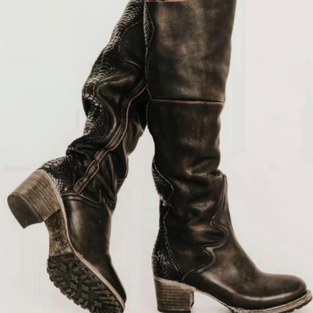Freebird Black Leather Knee-High Boots - CALGARY